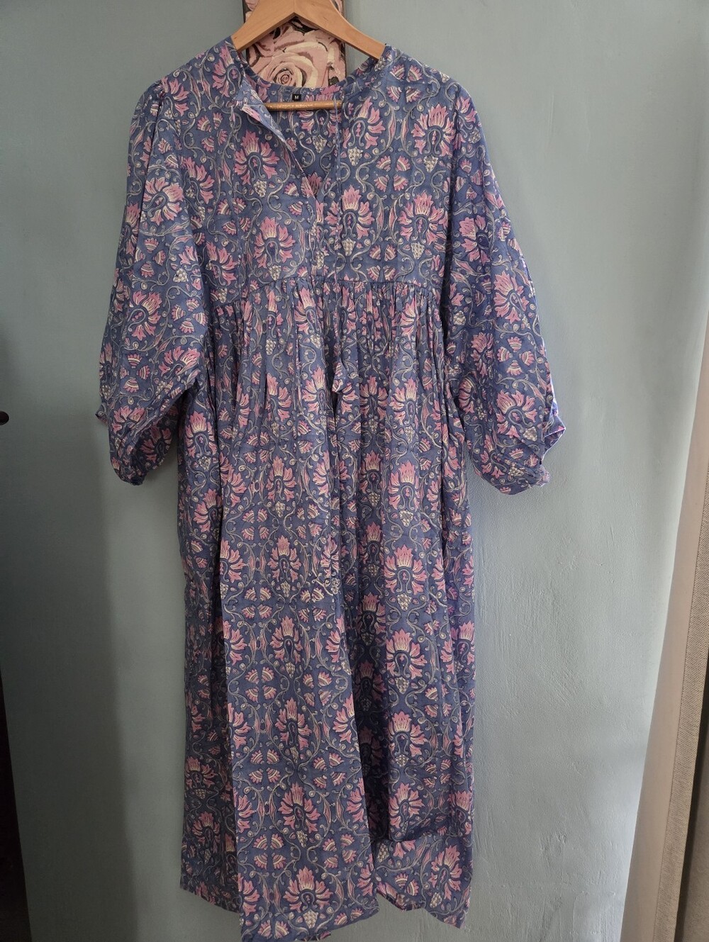 Floral Blue and Pink Cotton Oversized Dress